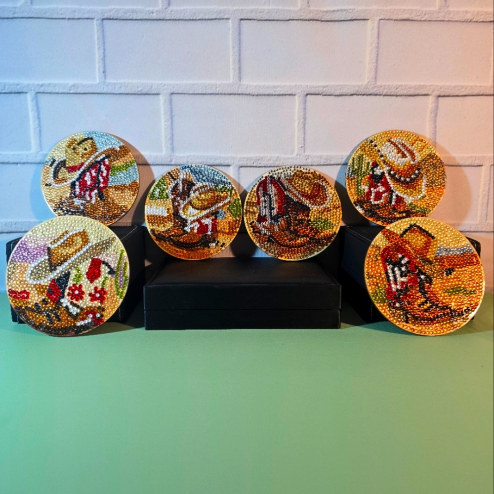 Hand Crafted Rhinestone Cowboy Coasters - Set of 6